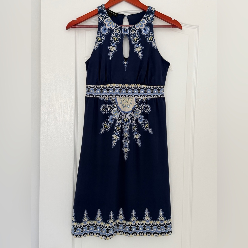INC International Concepts Navy Embroidered Midi Dress Women Small Boho Summer